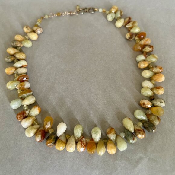 Natural Gemstone Beaded Necklace ~ Faceted Teardrop Agate Stones ~ Handmade - Picture 3 of 6
